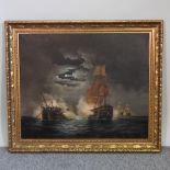 Bernard Page, 20th century, moonlight shipping scene, signed,