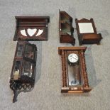 An American style wall clock, together with a corner shelf, 30cm, another,