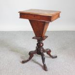 A Victorian walnut trumpet shaped workbox,