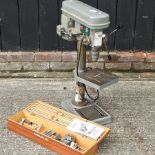 A Warco bench pillar drill, together with a Record dowelling jug,