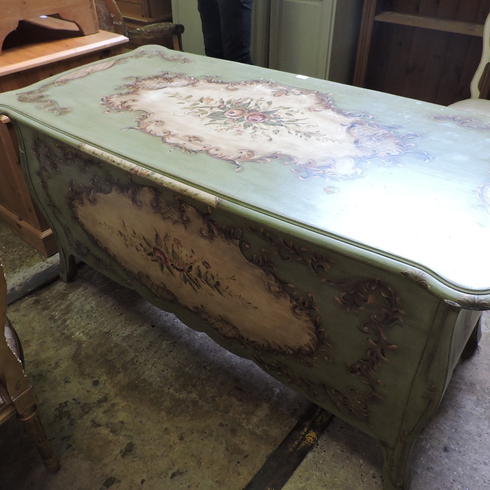 A Venetian style green painted desk, with floral decoration, - Image 2 of 14