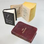 Three miniature books, comprising Psalms of David, inscribed 1921, 5cm high, The Holy Bible,