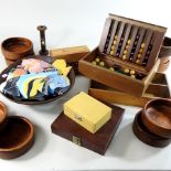 A collection of wooden bowls together with games etc
