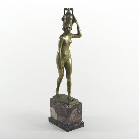 After Otto Schmidt-Hofer, a bronze sculpture of a nude young lady carrying a vase,