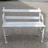 A Victorian Coalbrookdale style cast iron white painted garden bench,