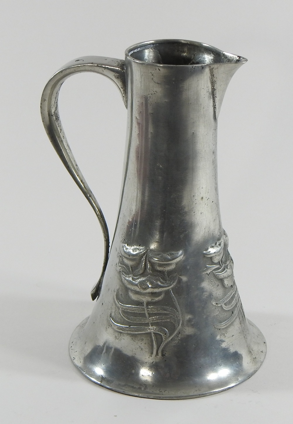 An Art Nouveau Tudric pewter jug, relief decorated with stylised flowers, - Image 3 of 7