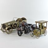 A tin model of a vintage car, 40cm, together with another similar of a music box,