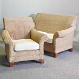 A Laura Ashley wicker conservatory suite, comprising a sofa, 168cm,