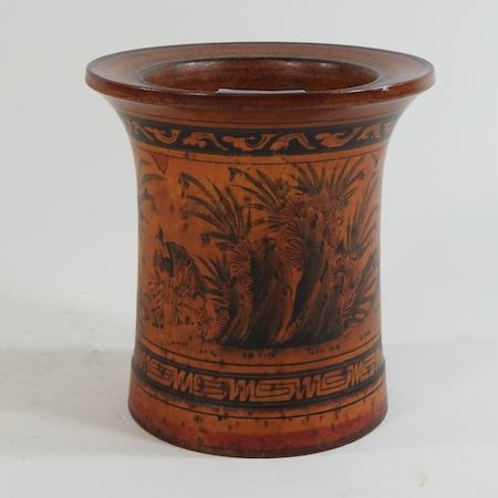 A painted wooden brush pot,