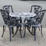 A black painted galvanised circular garden table, 90cm,