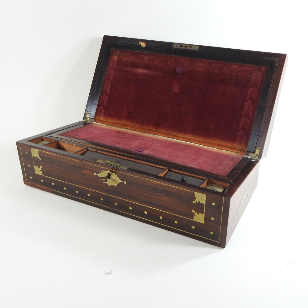 A Regency rosewood and cut brass inlaid writing slope, with a fitted interior, - Image 2 of 2