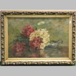 Manner of Fantin Latour, summer flowers, signed, oil on canvas,