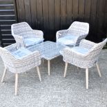 A grey rattan coffee table, with a glass top, 71 x 71cm,