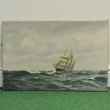 Attributed to Paul Huber, a clipper at sea, signed with monogram, oil on canvas,