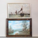French School, 20th century, river scene, oil on canvas, 56 x 86cm, together with another, Vanboy,