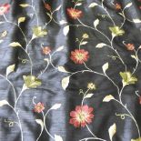 Two pairs of black satin floral curtains, each curtain approximately 280 x 140cm,