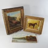 English school, 20th century, study of a chestnut horse and a dog, oil on board, 18 x 23cm, cm,