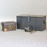 A World War II painted tin explosives box, 61cm,