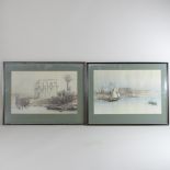 After David Roberts RA, Egyptian river landscape, coloured lithograph, a pair,