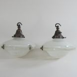 A pair of mid 20th century holophane style glass light shades,