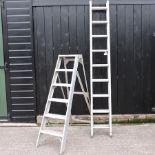 An aluminium extending ladder, in two sections, 460cm overall,