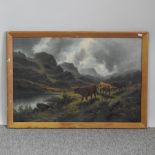 Edward Heaton, late 19th century, mountainous river landscape with highland cattle, oil on canvas,