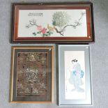 A Chinese silk picture, together with a Tibetan thanka, 59 x 41cm,