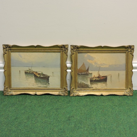 Italian School, 19th century, Coastal fishing vessels, oil on board, a pair,