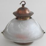 A mid 20th century holophane style glass light shade,