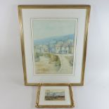 English School, early 20th century, coastal village scene, watercolour, signed indistinctly,