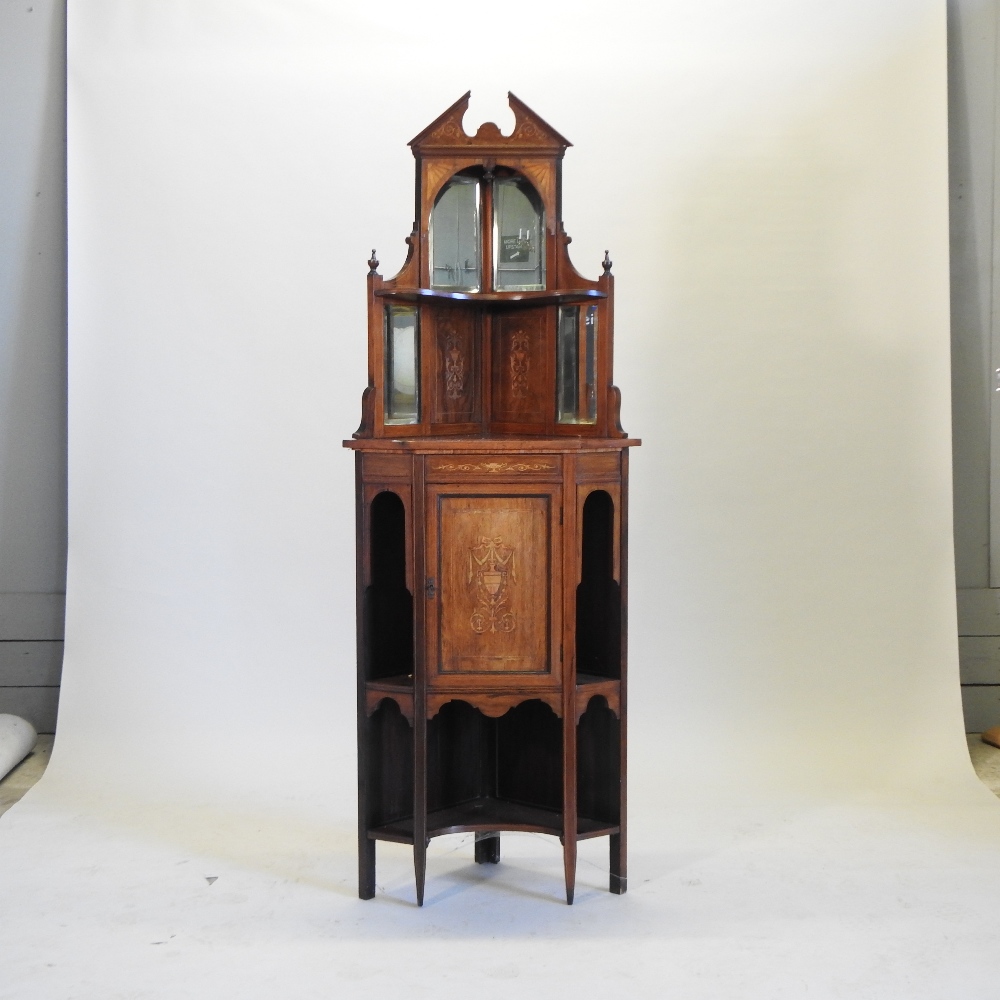 A Victorian rosewood and marquetry inlaid standing corner cabinet, - Image 4 of 5