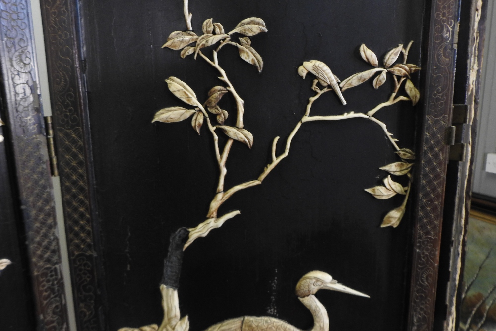 A Japanese four fold Shibayama dressing screen, decorated with flora and fauna, - Image 14 of 22