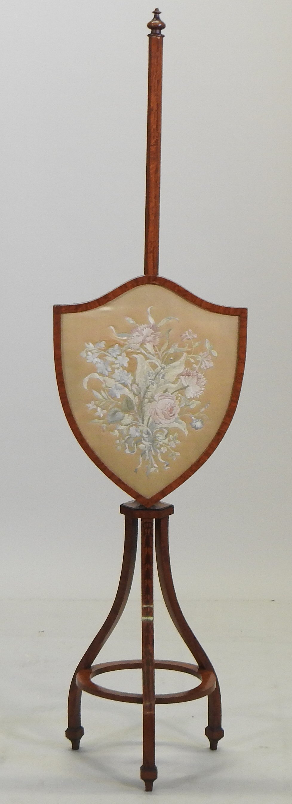 A 19th century Sheraton style satinwood pole screen, - Image 4 of 10