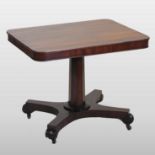 A William IV centre table, with a rectangular top, on a platform base, terminating in castors,
