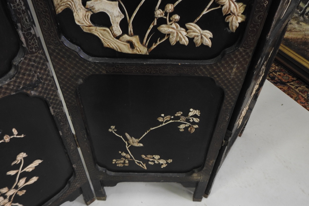 A Japanese four fold Shibayama dressing screen, decorated with flora and fauna, - Image 17 of 22