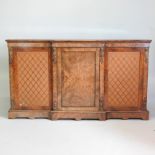 A Victorian inlaid walnut breakfront credenza, with ormolu mounts and satinwood inlay,