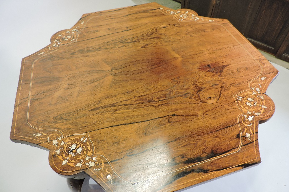 A good quality Edwardian rosewood, bone and satinwood inlaid centre table, with a shaped square top, - Image 5 of 7