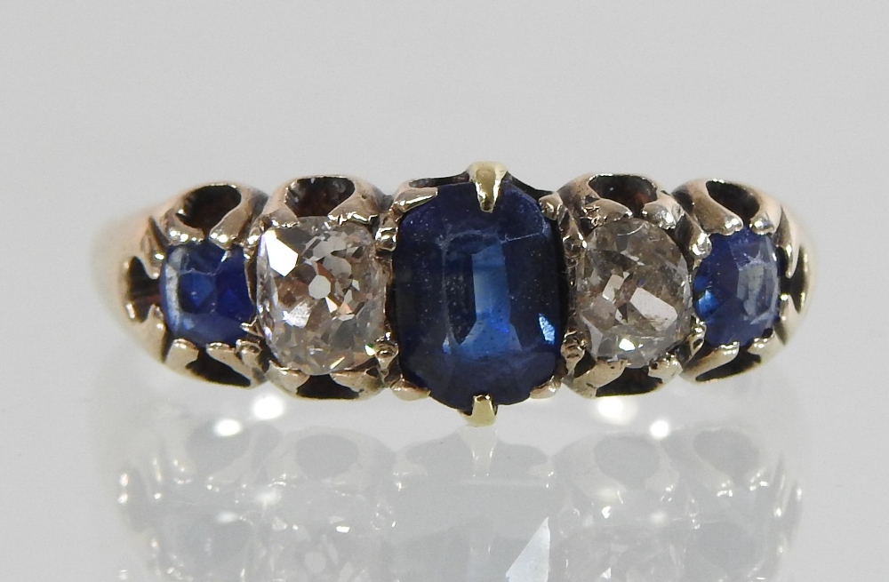 A 15 carat gold sapphire and diamond five stone ring, - Image 2 of 3