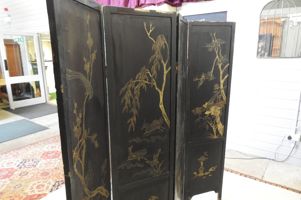 A Japanese four fold Shibayama dressing screen, decorated with flora and fauna, - Image 2 of 22