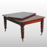 A Victorian mahogany pull-out extending dining table, of rectangular shape, on turned legs,