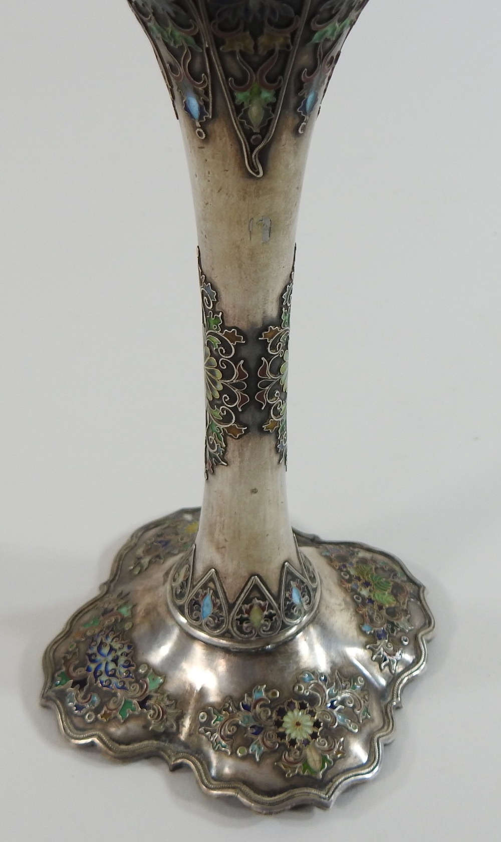 An early 20th century Eastern silver and enamelled vase, of tapered shape, - Image 2 of 6