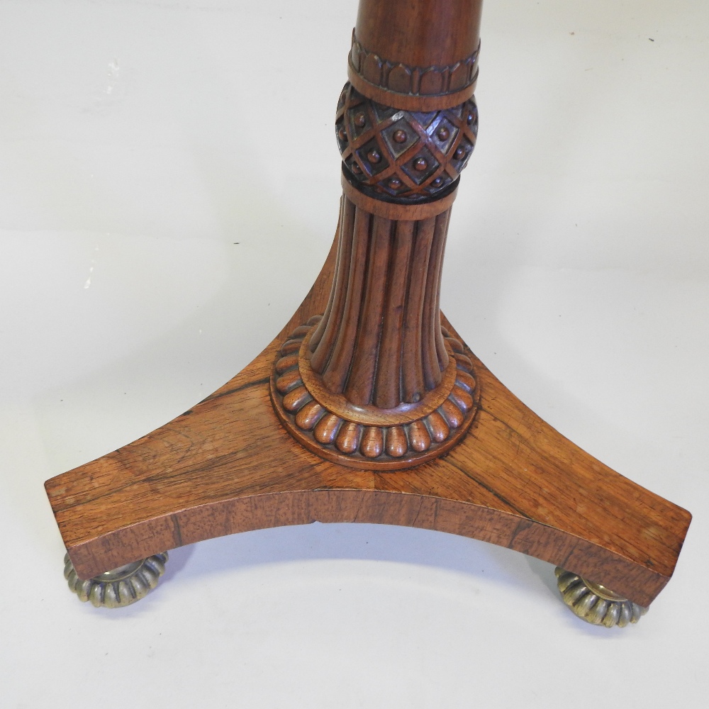 A late Regency rosewood needlepoint pole screen, on fluted column and a triform base, - Image 8 of 8