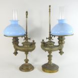 A very near pair of 19th century German brass 'Kosmos' student's oil lamps, circa 1880,