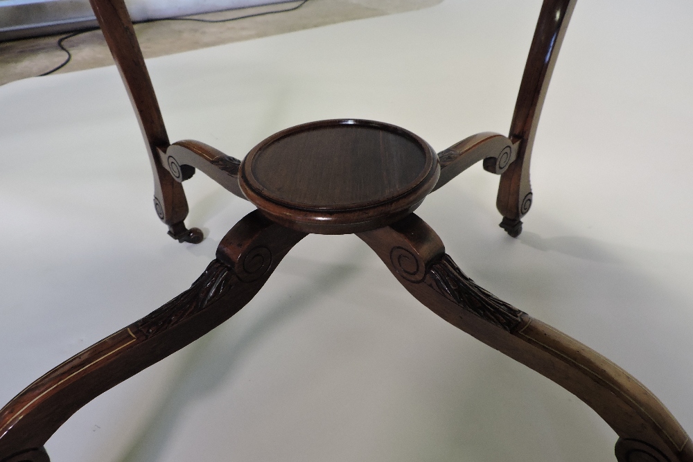 A good quality Edwardian rosewood, bone and satinwood inlaid centre table, with a shaped square top, - Image 2 of 7