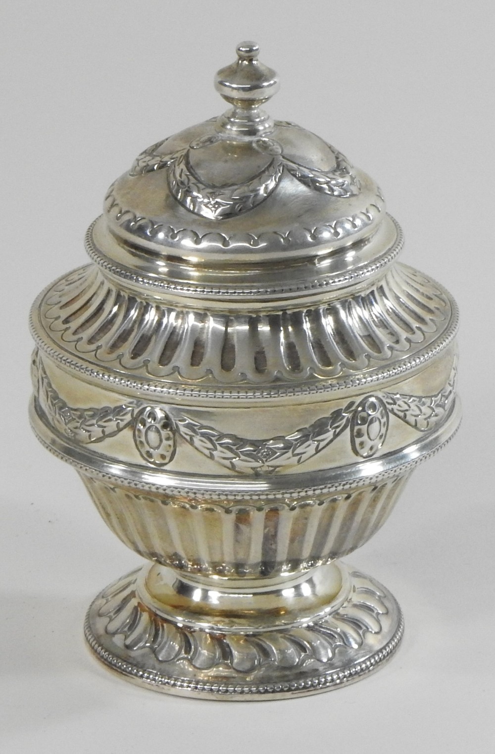 A late Victorian silver tea canister, the lid decorated with swags above a half gadrooned body, - Image 4 of 5