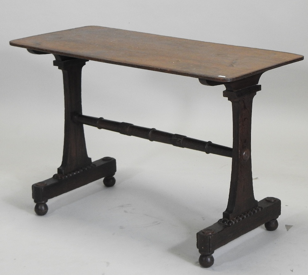 A Regency grained oak side table, with a rectangular top, on scrolled end supports, - Image 3 of 4