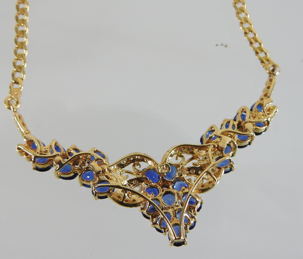 An 18 carat gold sapphire and diamond necklace and earring set, - Image 7 of 7