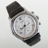 An Ebel automatic chronograph wristwatch, having a signed white dial, on a leather strap,