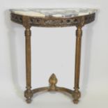 A 19th century French carved giltwood console table, with a half round marble top,