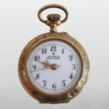 An early 20th century continental 14 carat gold ladies open faced pocket watch,